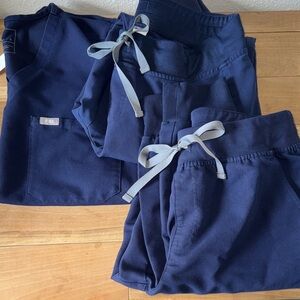 FIGS Navy Blue Scrub Set with Gray Ties